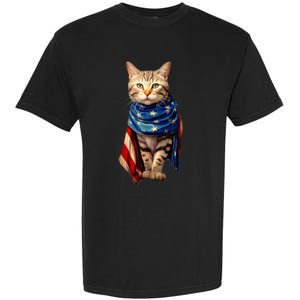 Patriotic Cat 4th Of July USA American Flag Garment-Dyed Heavyweight T-Shirt