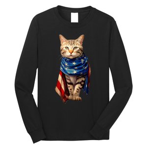 Patriotic Cat 4th Of July USA American Flag Long Sleeve Shirt