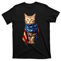 Patriotic Cat 4th Of July USA American Flag T-Shirt