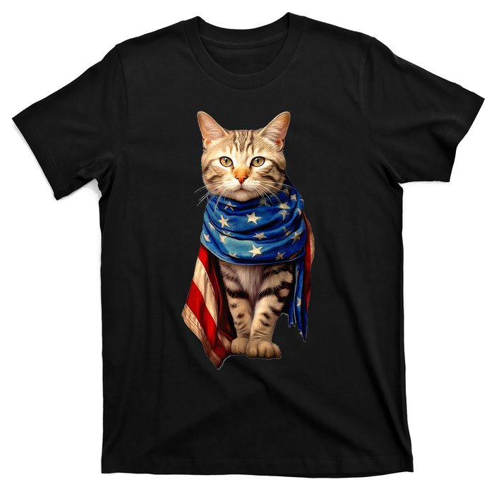 Patriotic Cat 4th Of July USA American Flag T-Shirt