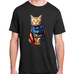 Patriotic Cat 4th Of July USA American Flag Adult ChromaSoft Performance T-Shirt