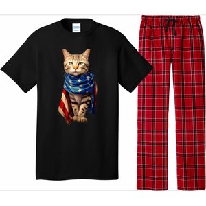 Patriotic Cat 4th Of July USA American Flag Pajama Set