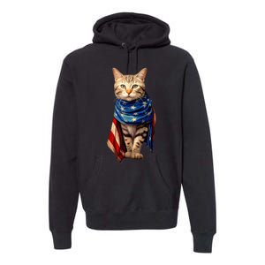 Patriotic Cat 4th Of July USA American Flag Premium Hoodie