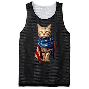 Patriotic Cat 4th Of July USA American Flag Mesh Reversible Basketball Jersey Tank