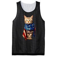 Patriotic Cat 4th Of July USA American Flag Mesh Reversible Basketball Jersey Tank