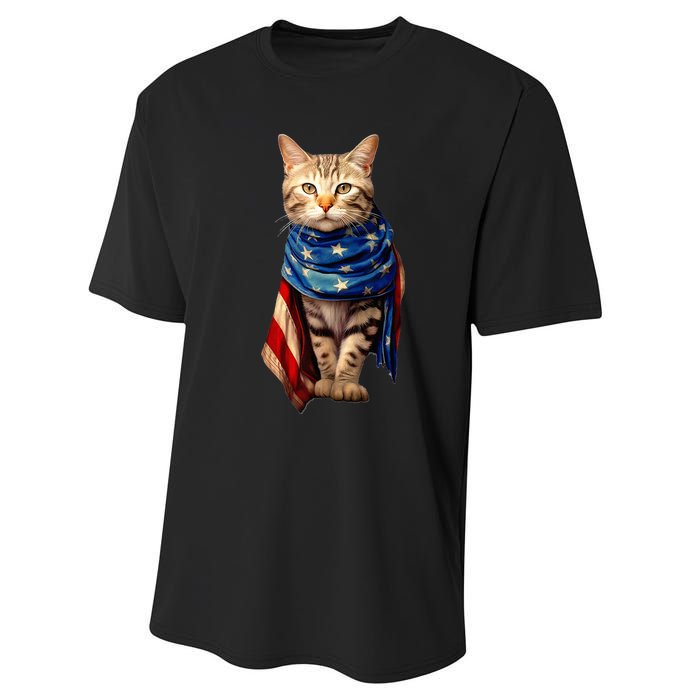 Patriotic Cat 4th Of July USA American Flag Performance Sprint T-Shirt