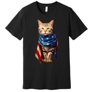 Patriotic Cat 4th Of July USA American Flag Premium T-Shirt