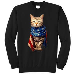 Patriotic Cat 4th Of July USA American Flag Tall Sweatshirt