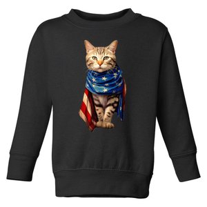 Patriotic Cat 4th Of July USA American Flag Toddler Sweatshirt