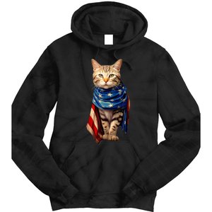 Patriotic Cat 4th Of July USA American Flag Tie Dye Hoodie