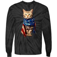 Patriotic Cat 4th Of July USA American Flag Tie-Dye Long Sleeve Shirt