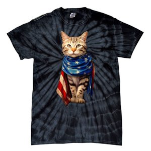 Patriotic Cat 4th Of July USA American Flag Tie-Dye T-Shirt