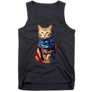 Patriotic Cat 4th Of July USA American Flag Tank Top