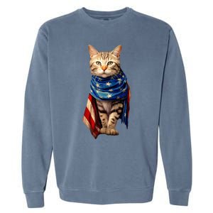 Patriotic Cat 4th Of July USA American Flag Garment-Dyed Sweatshirt