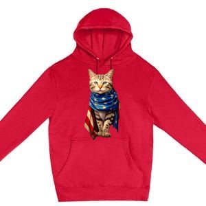 Patriotic Cat 4th Of July USA American Flag Premium Pullover Hoodie