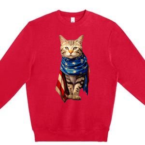 Patriotic Cat 4th Of July USA American Flag Premium Crewneck Sweatshirt