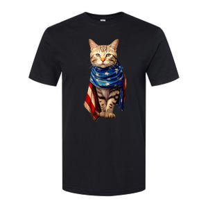 Patriotic Cat 4th Of July USA American Flag Softstyle CVC T-Shirt