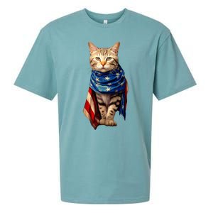 Patriotic Cat 4th Of July USA American Flag Sueded Cloud Jersey T-Shirt