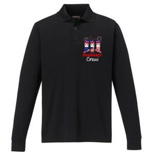 Pharmacy Crew 4th Of July Cute Pills American Patriotic Performance Long Sleeve Polo