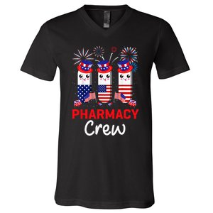 Pharmacy Crew 4th Of July Cute Pills American Patriotic V-Neck T-Shirt