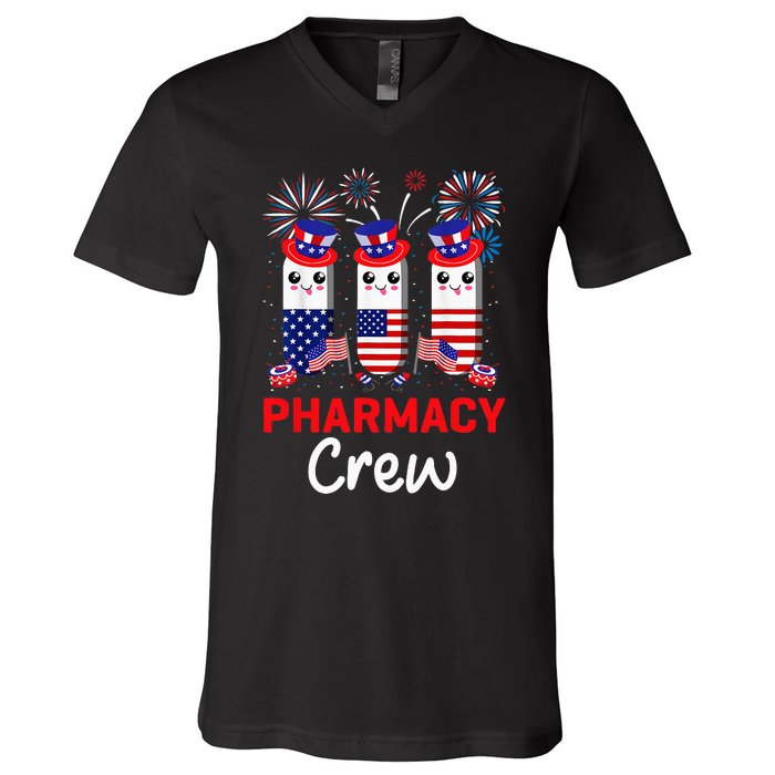 Pharmacy Crew 4th Of July Cute Pills American Patriotic V-Neck T-Shirt