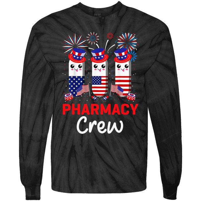 Pharmacy Crew 4th Of July Cute Pills American Patriotic Tie-Dye Long Sleeve Shirt