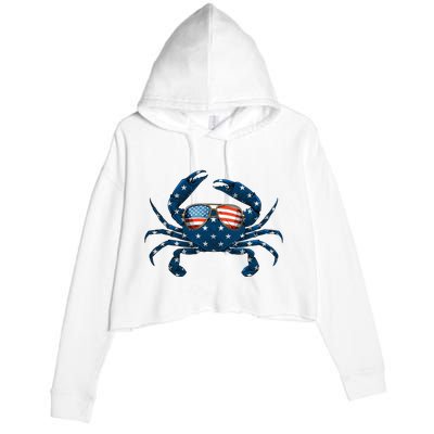 Patriotic Crab 4th Of July Usa Crustacean Seafood Crabbing Crop Fleece Hoodie