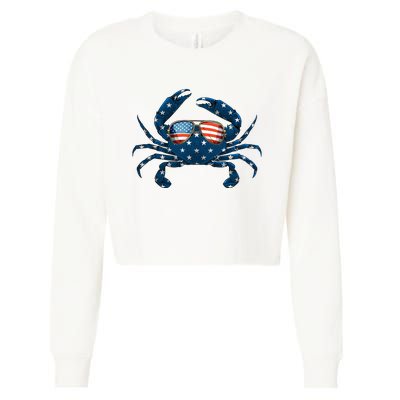 Patriotic Crab 4th Of July Usa Crustacean Seafood Crabbing Cropped Pullover Crew