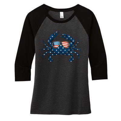 Patriotic Crab 4th Of July Usa Crustacean Seafood Crabbing Women's Tri-Blend 3/4-Sleeve Raglan Shirt