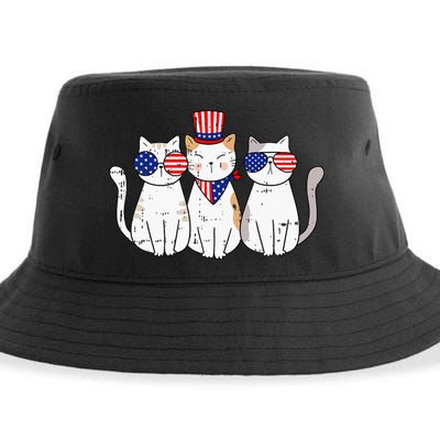 Patriotic Cat 4th Of July Funny Kitten Cat Lover Pet Owner Sustainable Bucket Hat