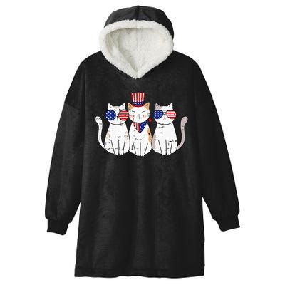 Patriotic Cat 4th Of July Funny Kitten Cat Lover Pet Owner Hooded Wearable Blanket