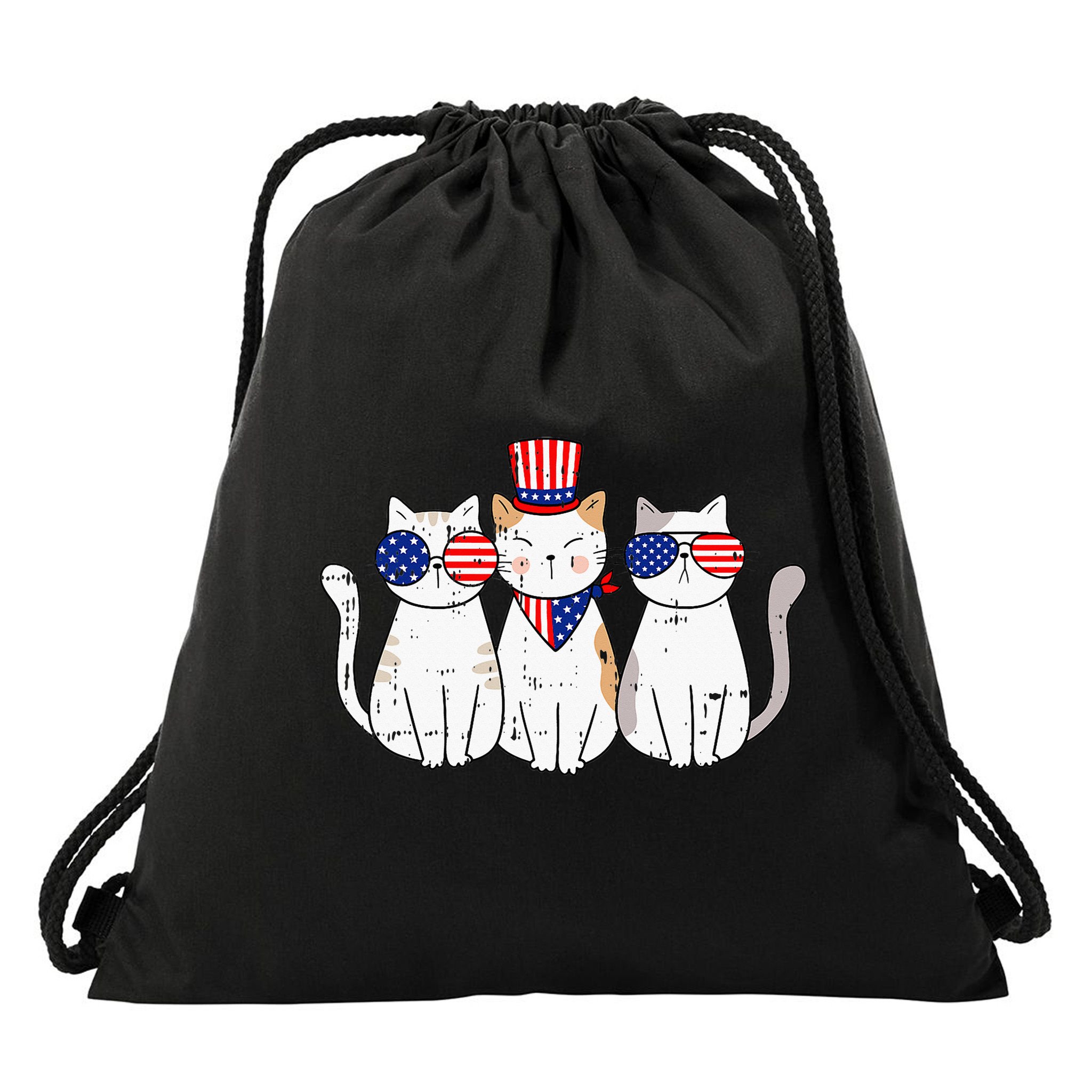 Patriotic Cat 4th Of July Funny Kitten Cat Lover Pet Owner Drawstring Bag