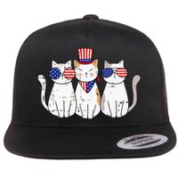 Patriotic Cat 4th Of July Funny Kitten Cat Lover Pet Owner Flat Bill Trucker Hat