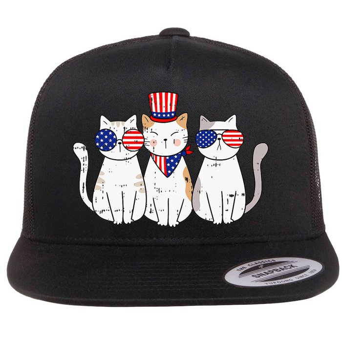 Patriotic Cat 4th Of July Funny Kitten Cat Lover Pet Owner Flat Bill Trucker Hat