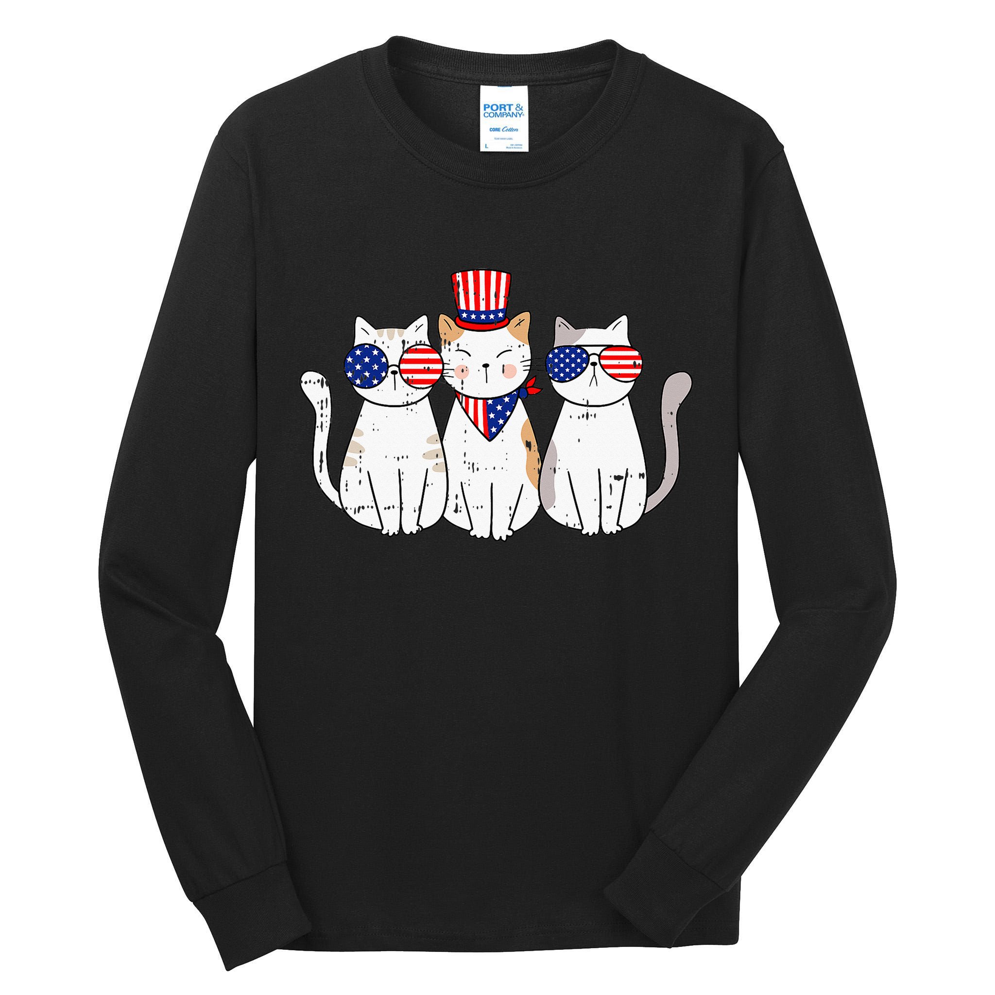 Patriotic Cat 4th Of July Funny Kitten Cat Lover Pet Owner Tall Long Sleeve T-Shirt