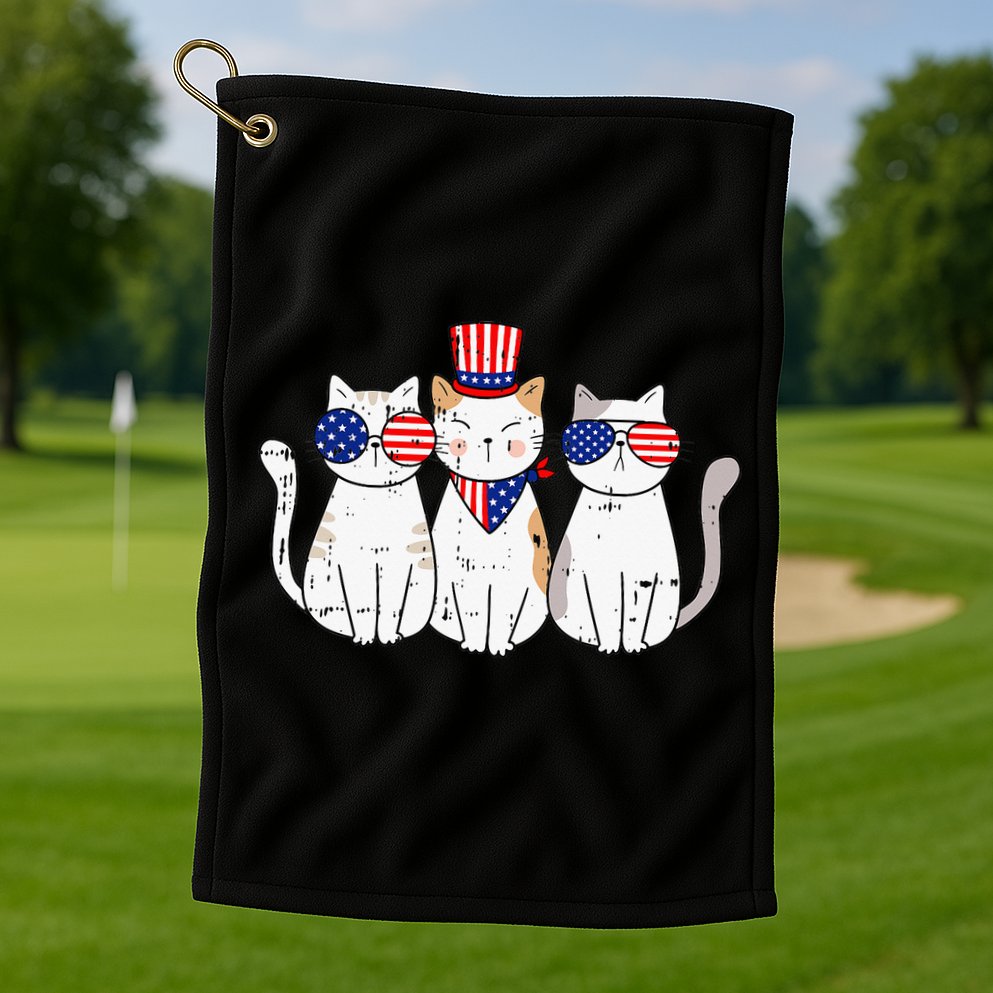 Patriotic Cat 4th Of July Funny Kitten Cat Lover Pet Owner Golf Towel