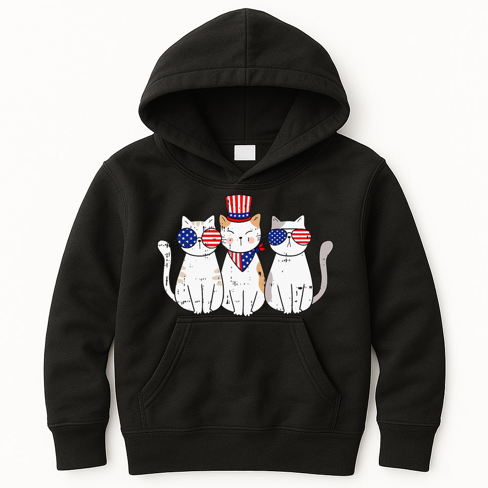 Patriotic Cat 4th Of July Funny Kitten Cat Lover Pet Owner Kids Hoodie