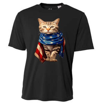 Patriotic Cat 4Th Of July USA American Flag Cooling Performance Crew T-Shirt