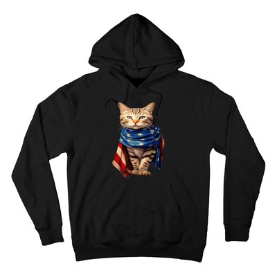 Patriotic Cat 4Th Of July USA American Flag Hoodie