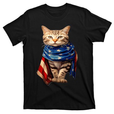 Patriotic Cat 4Th Of July USA American Flag T-Shirt