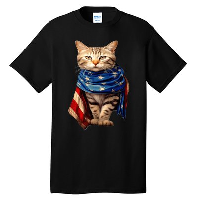 Patriotic Cat 4Th Of July USA American Flag Tall T-Shirt