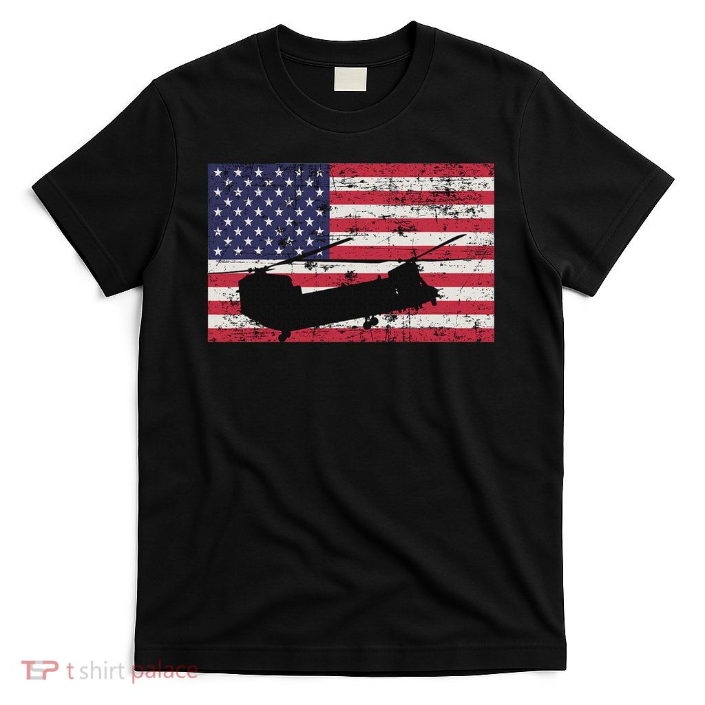 Patriotic Ch 47 Chinook Helicopter American Flag T-Shirt