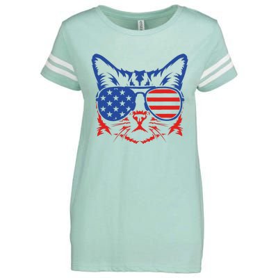 Patriotic Cat 4th Of July Meowica American Flag Sunglasses Enza Ladies Jersey Football T-Shirt