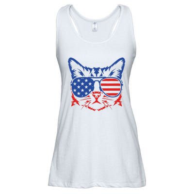 Patriotic Cat 4th Of July Meowica American Flag Sunglasses Ladies Essential Flowy Tank