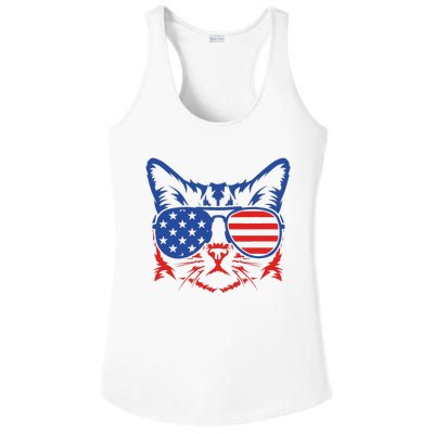 Patriotic Cat 4th Of July Meowica American Flag Sunglasses Ladies PosiCharge Competitor Racerback Tank