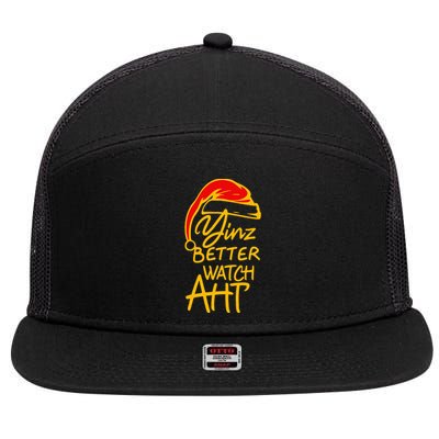 Pittsburgh Christmas 412 Yinzer Santa Yinz Better Watch Aht 7 Panel Mesh Trucker Snapback Hat