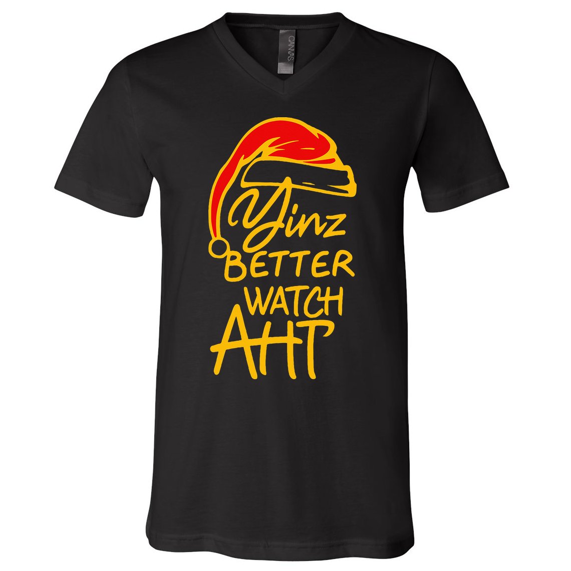 Pittsburgh Christmas 412 Yinzer Santa Yinz Better Watch Aht V-Neck T-Shirt