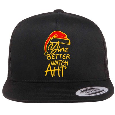 Pittsburgh Christmas 412 Yinzer Santa Yinz Better Watch Aht Flat Bill Trucker Hat