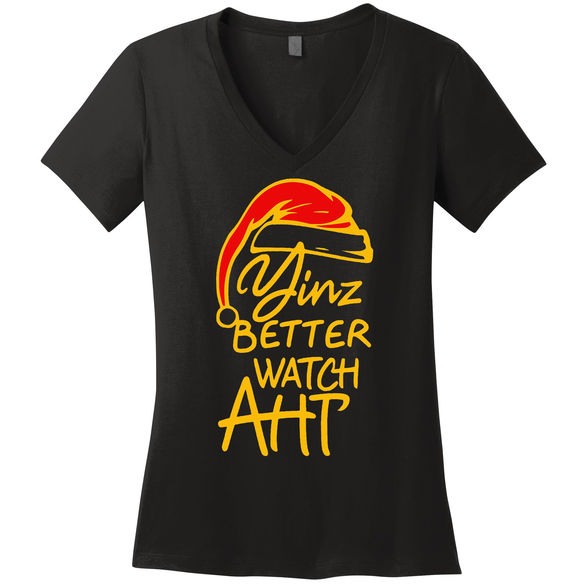 Pittsburgh Christmas 412 Yinzer Santa Yinz Better Watch Aht Women's V-Neck T-Shirt