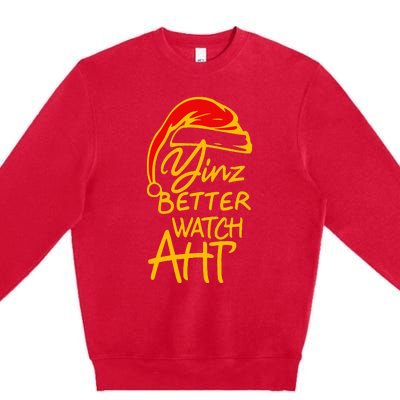 Pittsburgh Christmas 412 Yinzer Santa Yinz Better Watch Aht Premium Crewneck Sweatshirt